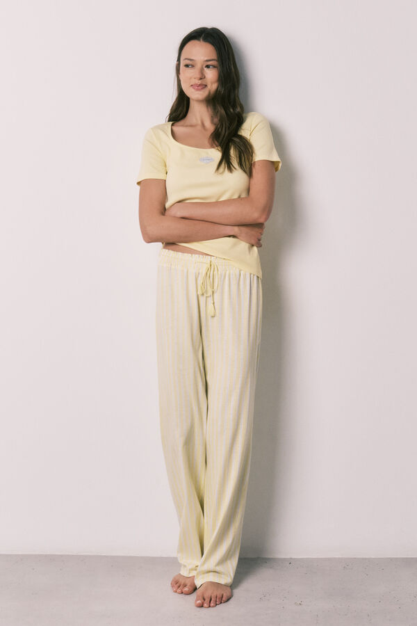 Women'secret Yellow cotton short sleeve long pyjamas printed