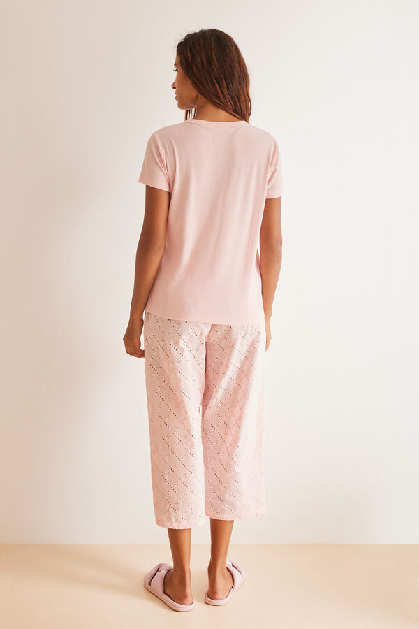 Womensecret Rosa Capri-Pyjama mit Schweizer bestickt Rosa