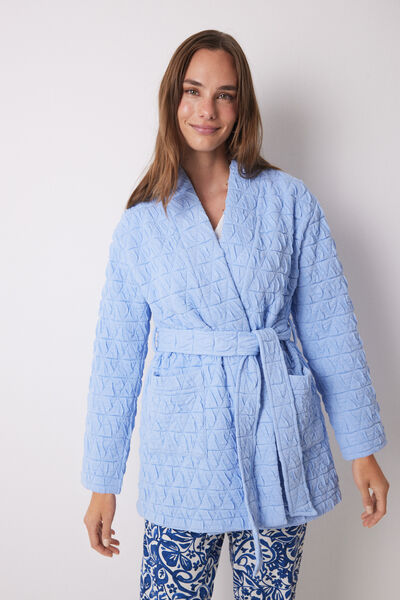 Womensecret Robe de chambre courte portefeuille matelassée bleu clair bleu