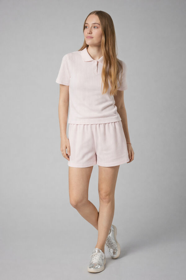 Lmtd Short sleeve classic collar polo shirt with buttons pink