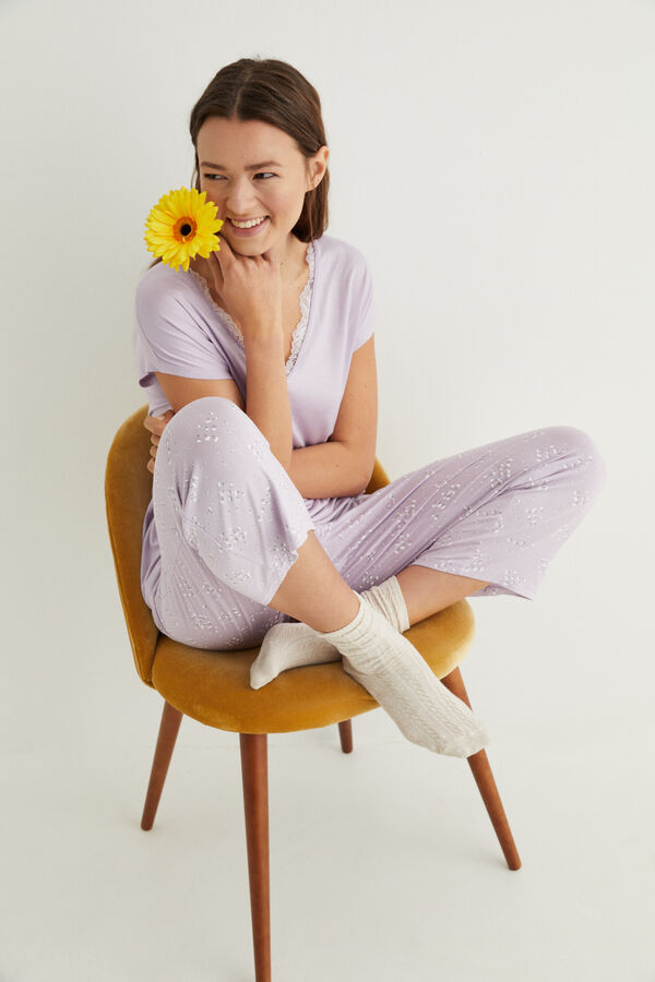 Womensecret Pijama largo flores  morado/lila