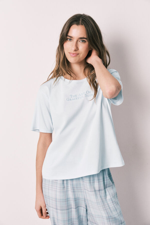 Women'secret Blue 100% cotton plaid pyjamas blue