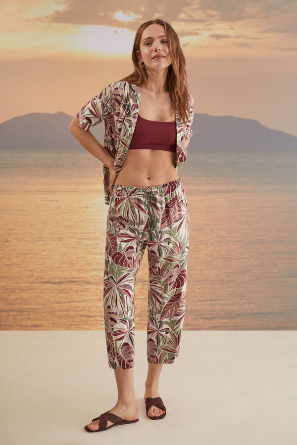 Womensecret Pijama camisero estampado tropical estampado