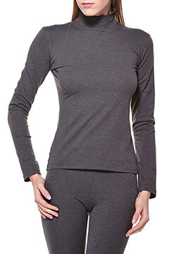 Womensecret T-shirt térmica de mulher com gola alta e manga comprida cinzento