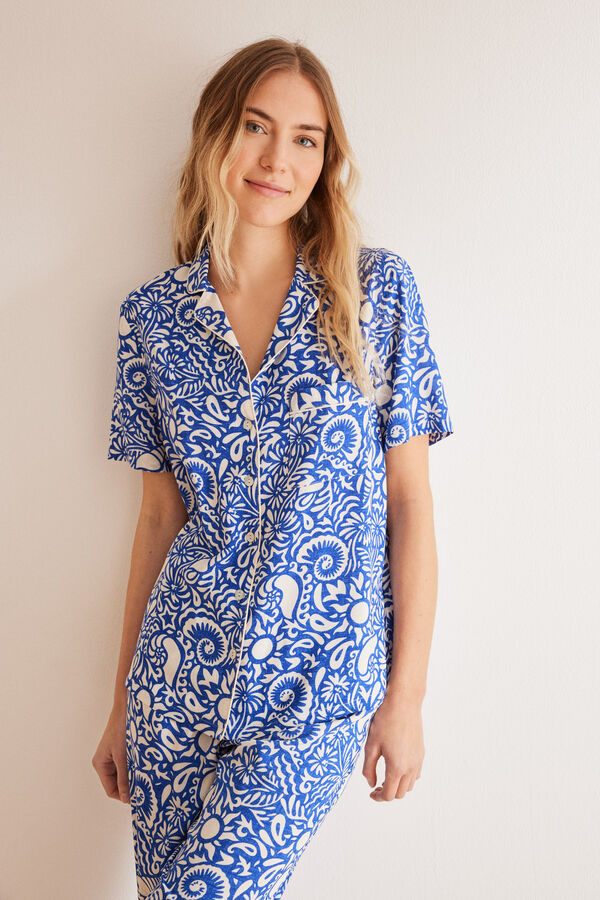 Womensecret Pijama camiseiro Capri conchas azul