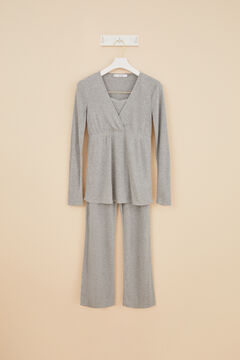 Womensecret Long grey ribbed maternity pyjamas grey