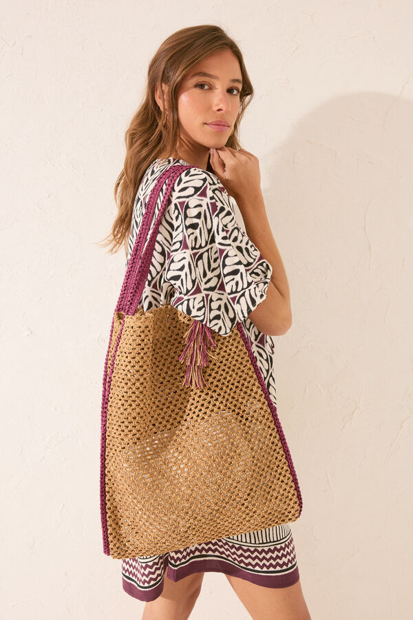 Women'secret Sac cabas tress&eacute; beige gris