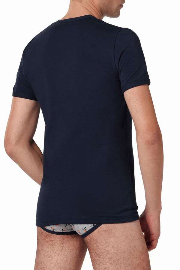 Womensecret Men's short sleeve thermal T-shirt with a V-neck Schwarz
