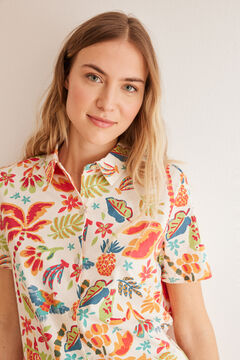 Womensecret Kratka pidžama u stilu košulje od 100% pamuka sa tropskim dezenom Print