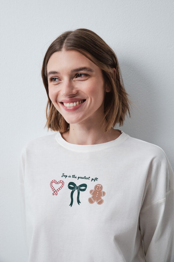 Women'secret White cotton long sleeve T-shirt beige