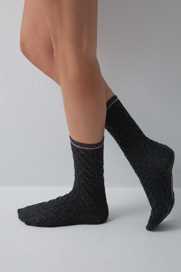 Women'secret Grey lurex texture long socks grey