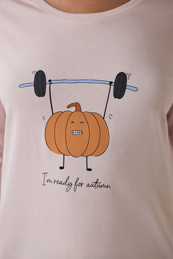 Penti Pumpkin Patterned Crew Neck Long Sleeve Pajama Set printed