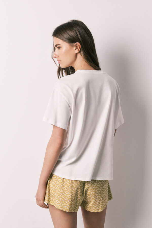 Women'secret Kurzer Baumwoll-Pyjama Santorini Naturwei&szlig;