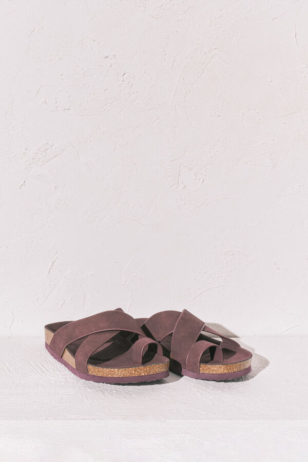 Women'secret Burgundy cross-strap bio sandals printed