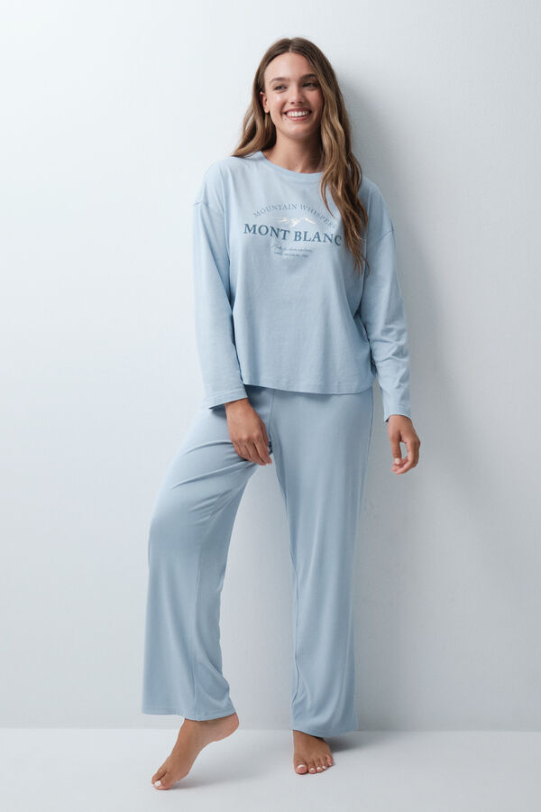 Women'secret Blue cotton long T-shirt blue