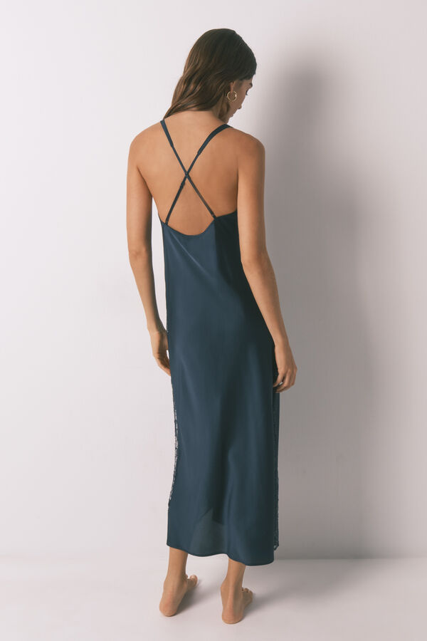 Women'secret Long blue satin nightgown blue