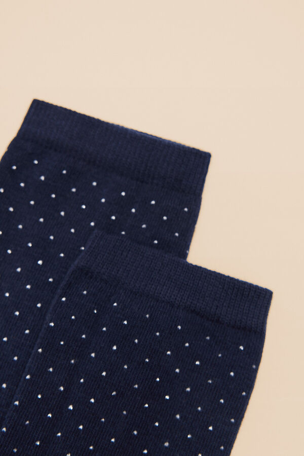 Womensecret Navy long polka-dot cotton socks blue