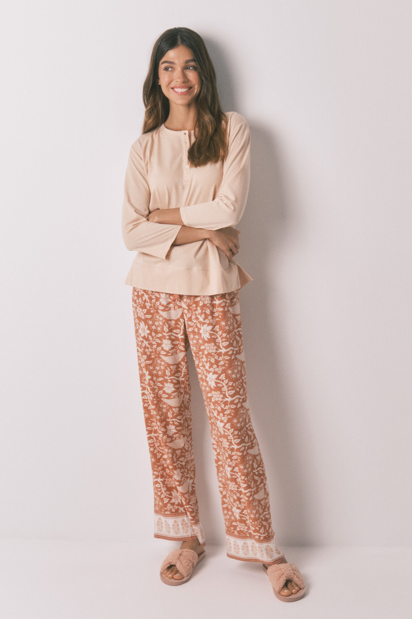 Women'secret 100% cotton orange &frac34; sleeve T-shirt 