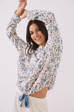 Womensecret Long floral print velvet pyjamas white