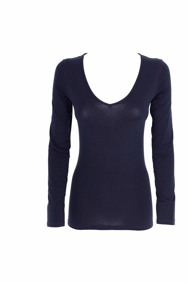 Cotonella T-shirt t&eacute;rmica de mulher com gola em bico e manga comprida preto