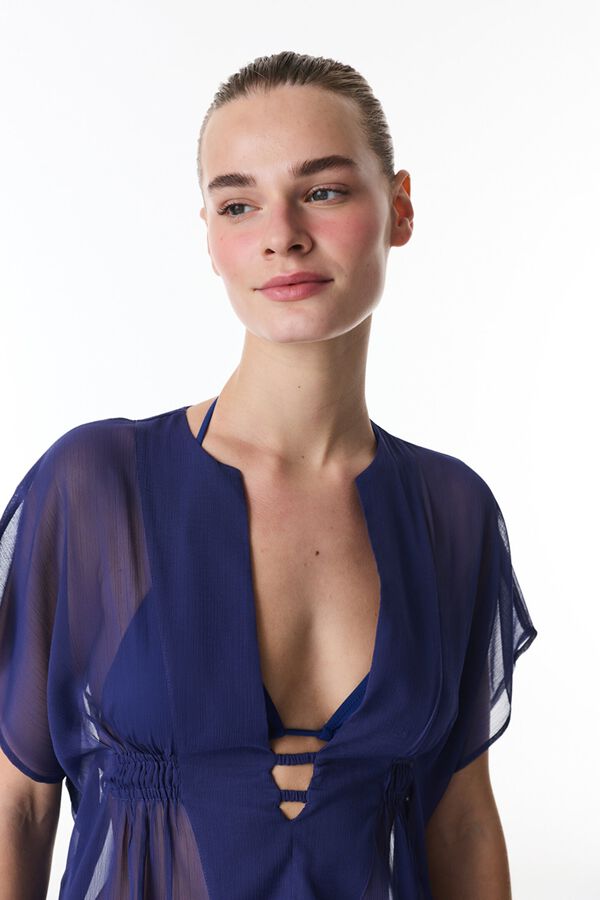 Penti Kaftan curto semitransparente azul