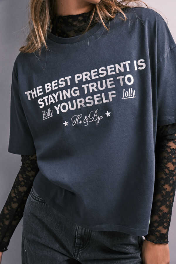 HI&BYE Dark grey glitter short sleeve T-shirt grey