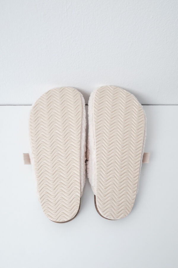 Women'secret Pantoufles sabots en peau de mouton beige