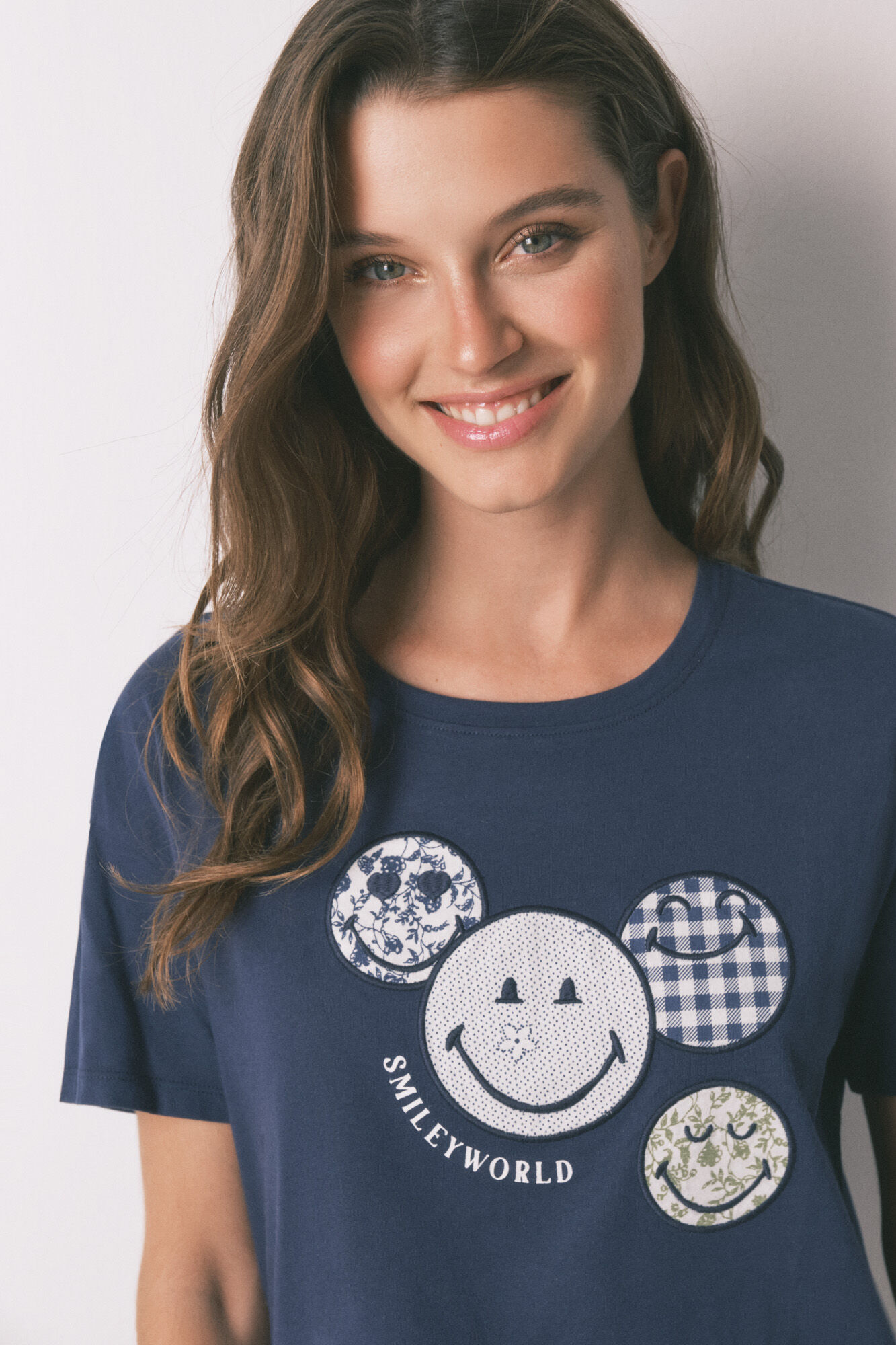 Women'secret 100% cotton blue Smiley Capri pyjamas