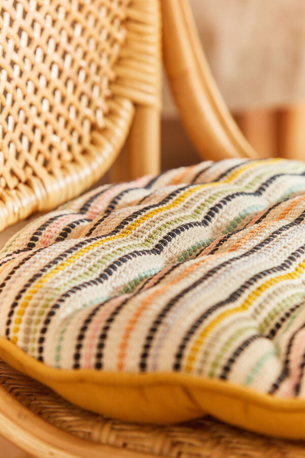 Womensecret Oran round cotton seat cushion with multicoloured woven stripes printed