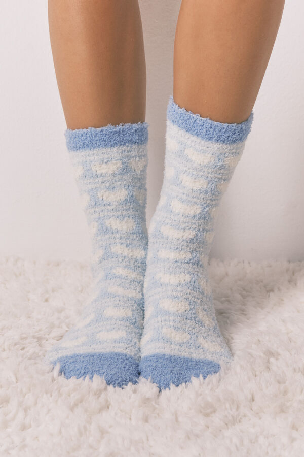 Women'secret Long hair socks with blue heart print blue
