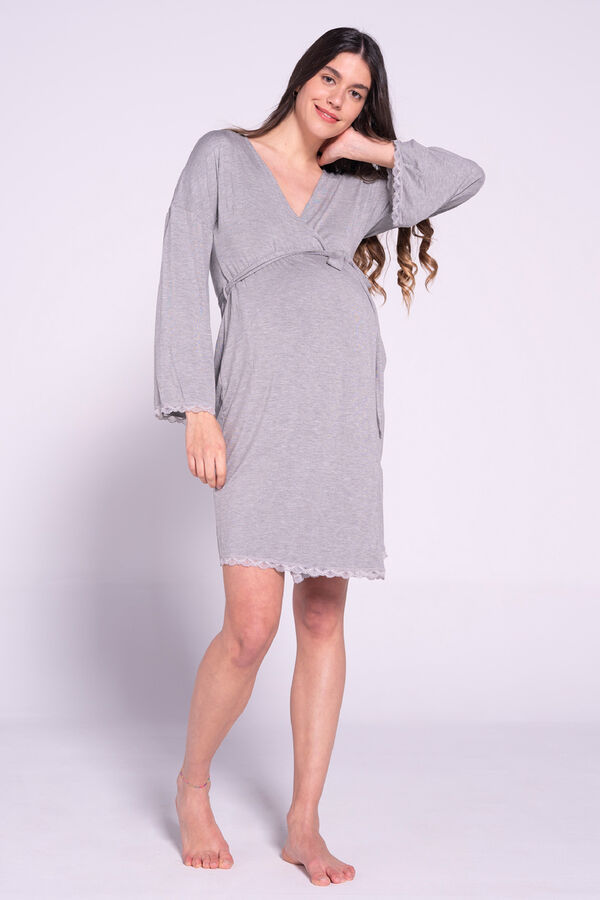 Ohma! Maternity robe with lace details grey
