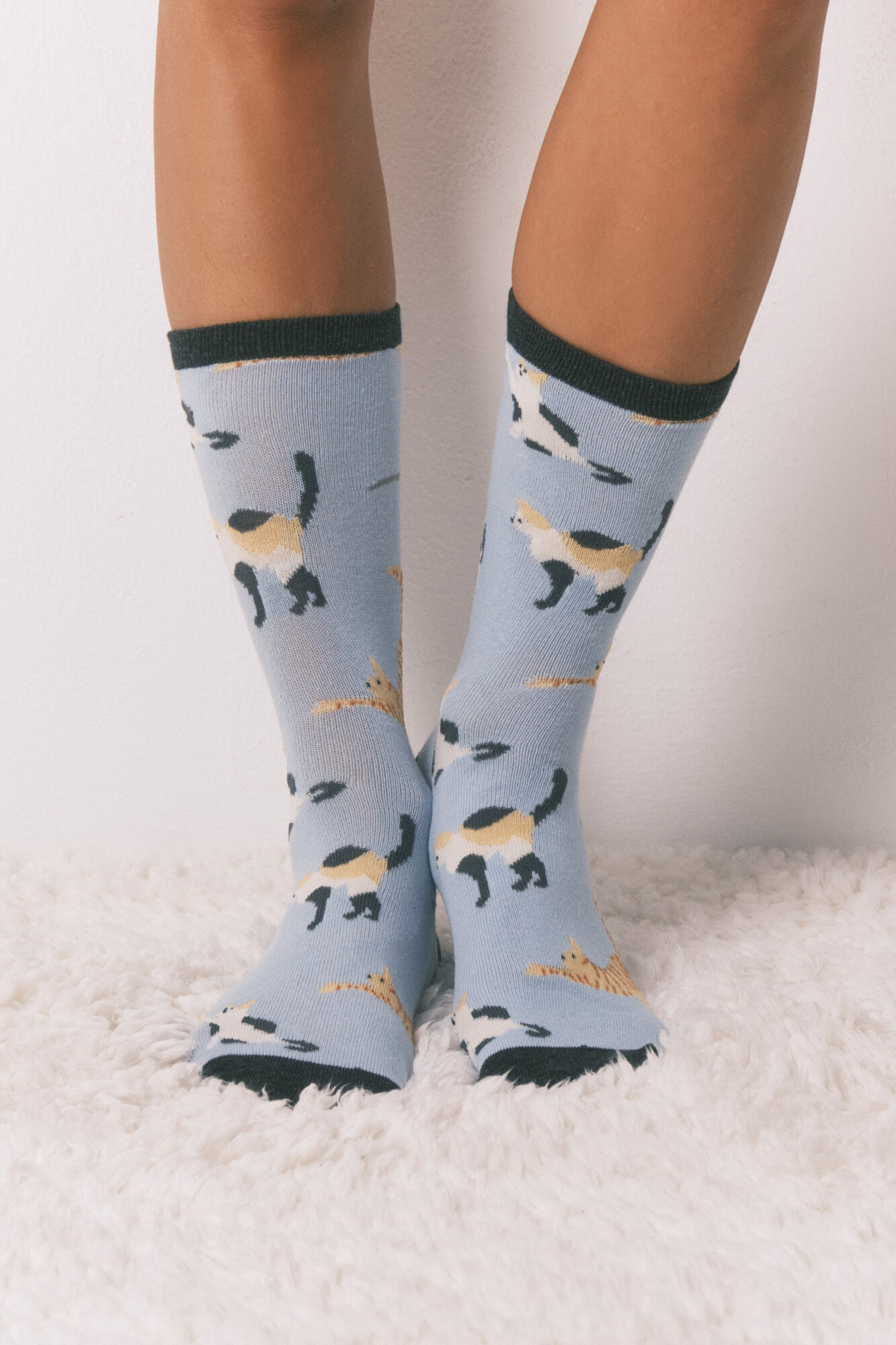 Women'secret Pack of 6 long cotton socks with cats  