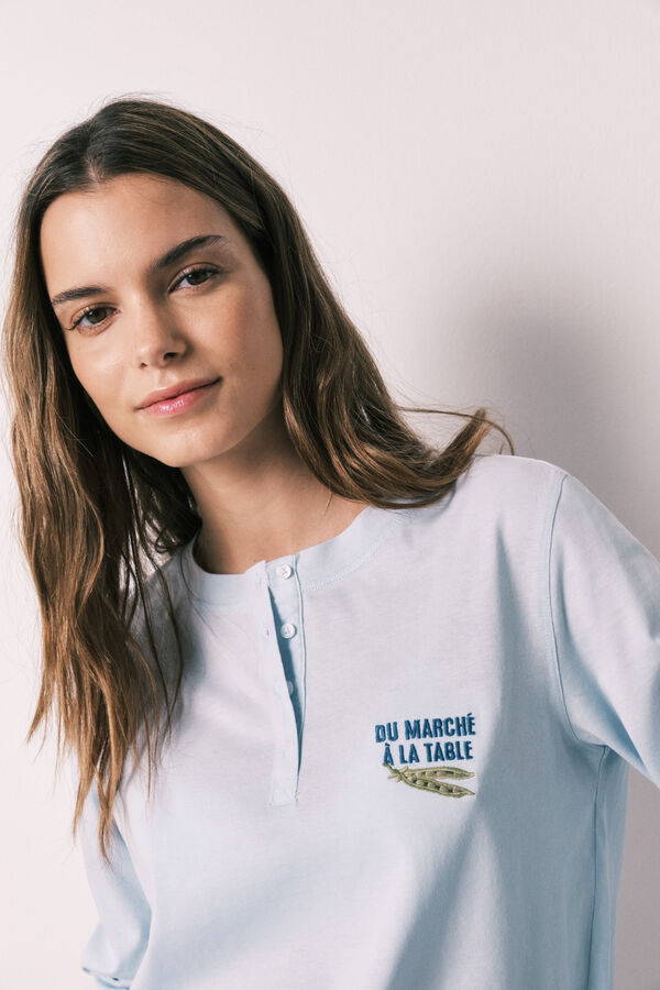 Women'secret Camiseta manga larga 100% algod&oacute;n azul azul