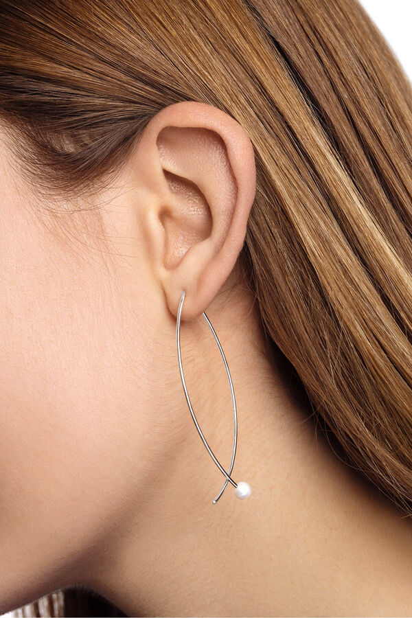 Singularu Silver Arch Pearl Earrings grey