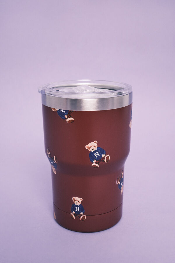 HI&BYE Burgundy logo thermal mug printed