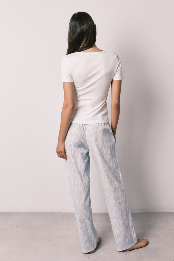 Women'secret Pyjama long en coton &agrave; manches courtes ivoire beige