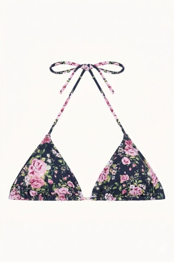 Bohodot Top biqu&iacute;ni triangular com la&ccedil;os floral azul