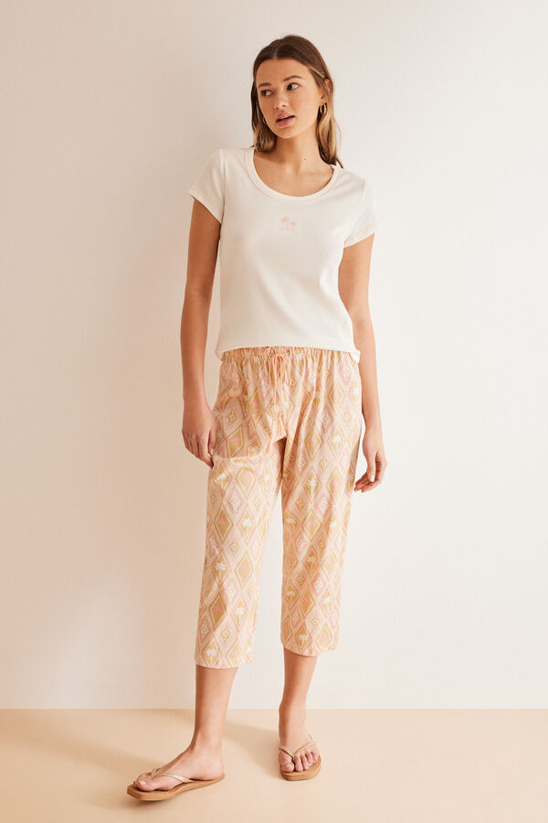 Womensecret Pyjama pantalon imprimé palmiers beige