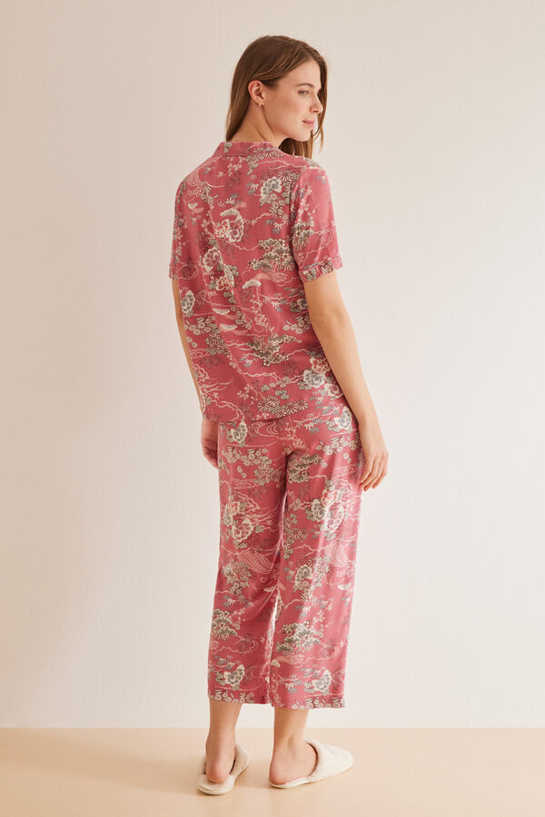 Womensecret Pyjama chemise pantacourt cerise grenat  imprimé