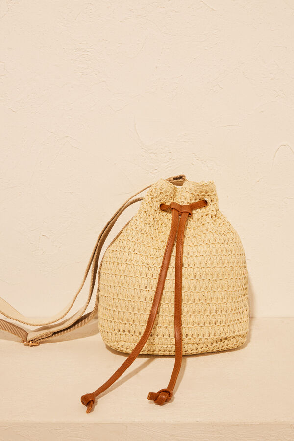 Womensecret Raffia bucket bag nude