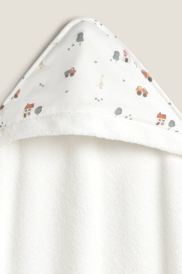 Textura Toalla capucha estampado casitas blanco