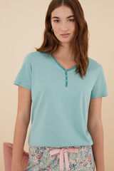 Womensecret Camiseta 100% algodón verde botones manga corta verde