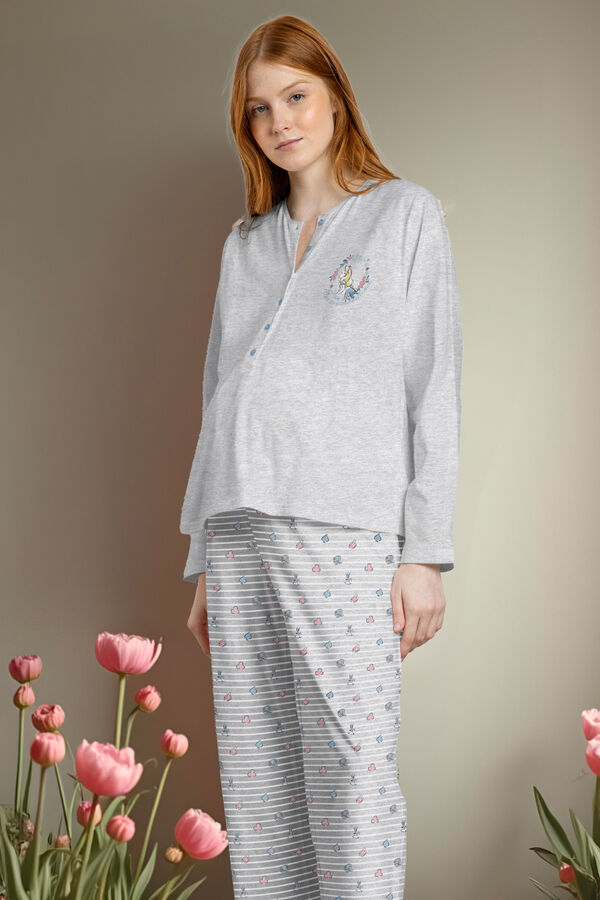 Admas Pijama maternity comprido riscas Alicia Wonderland cinzento