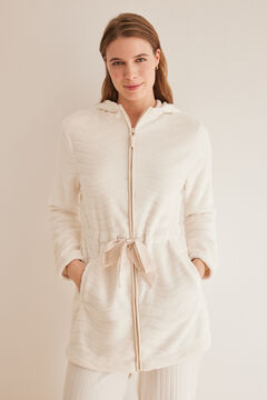 Womensecret Robe de chambre polaire fermeture zippée blanche beige