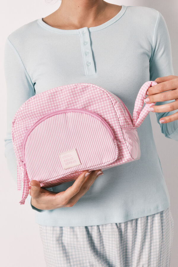 Women'secret Pink puffer checked and striped vanity case pink