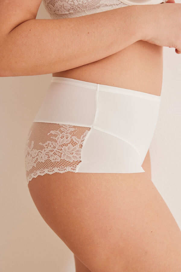 Womensecret White lace high waist shaping panty beige
