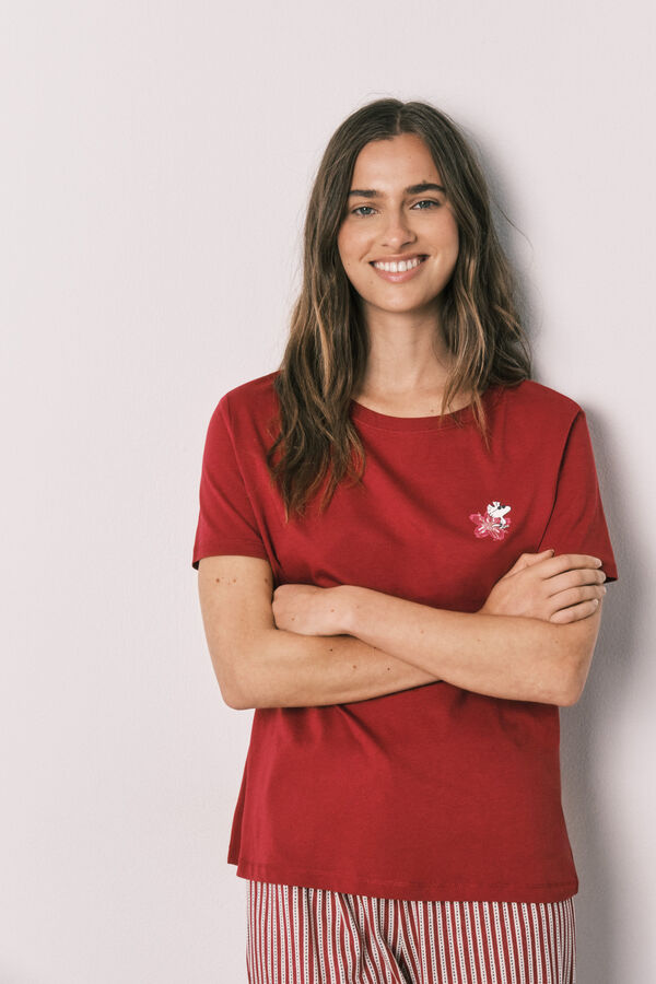 Women'secret Pijama Capri algod&oacute;n rayas Snoopy rojo