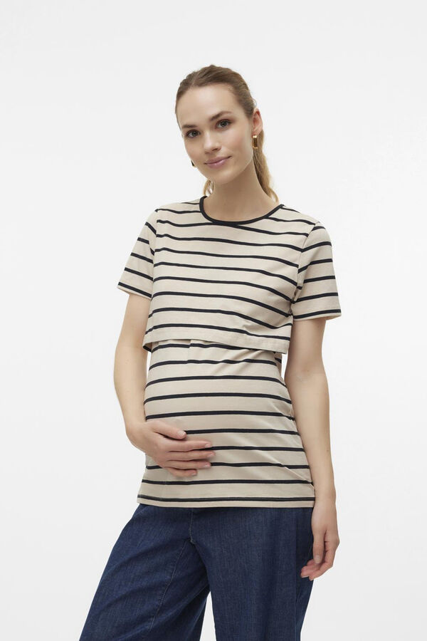 Womensecret Kurzarm-Shirt Maternity und Stillzeit Naturweiß