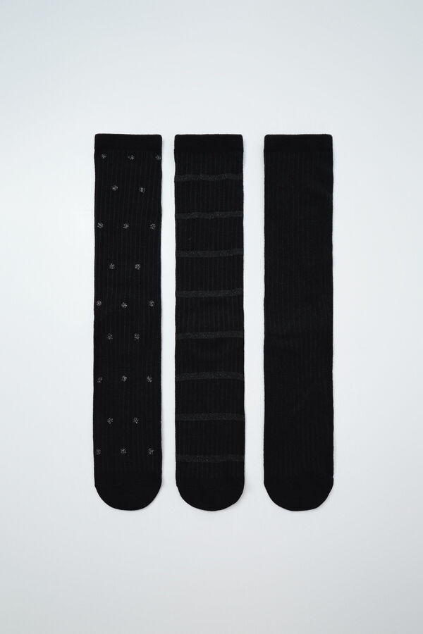Women'secret Black lurex 3-pack long socks black