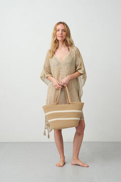 Womensecret Korbtasche für den Strand mit Kordel aus Naturbaumwolle Naturweiß